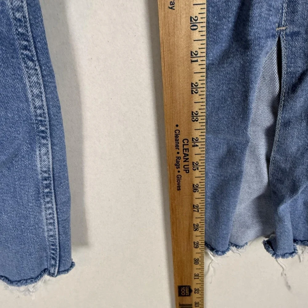 Bershka Flare Jeans Womens 6 Blue Light Wash High Rise Split Hem Stretch Denim
